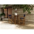 Curated Maison Directeur 3 Pc Square Teak Outdoor Bar Height Dining Set in Blue