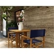 Curated Maison Directeur 3 Pc Square Teak Outdoor Bar Height Dining Set in Blue