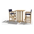 Curated Maison Directeur 3 Pc Square Teak Outdoor Bar Height Dining Set in Blue
