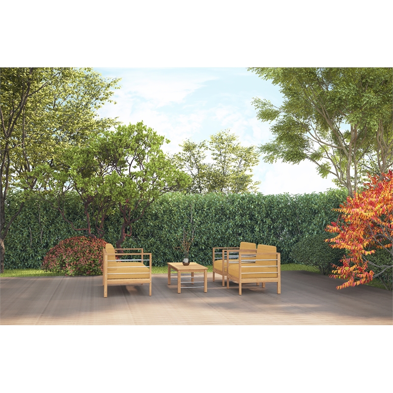 Curated Maison Leon Teak Outdoor Club Chair with Dupione Cornsilk in Yellow