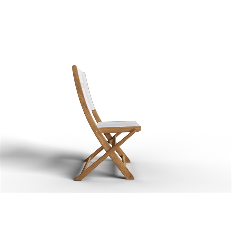 Curated Maison Lucas Teak Outdoor Folding Chair in White Dura-Sling Fabric