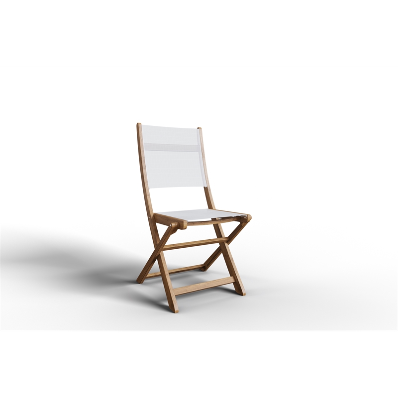 Curated Maison Lucas Teak Outdoor Folding Chair in White Dura-Sling Fabric