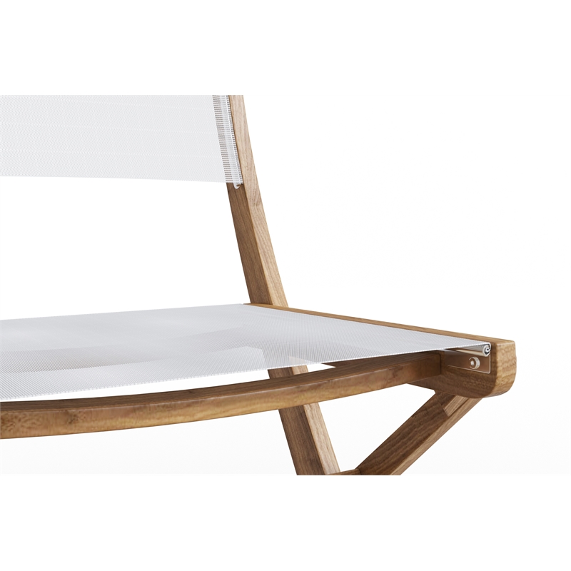 Curated Maison Lucas Teak Outdoor Folding Chair in White Dura-Sling Fabric