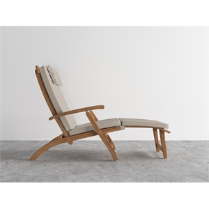 Curated Maison Adelle Teak Folding Outdoor Deck Chair Lounge with Beige Cushions