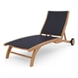 Curated Maison Perrin Teak Outdoor Reclining Chaise Lounger in Black with Wheels