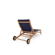 Curated Maison Perrin Teak Outdoor Reclining Chaise Lounger in Blue with Wheels
