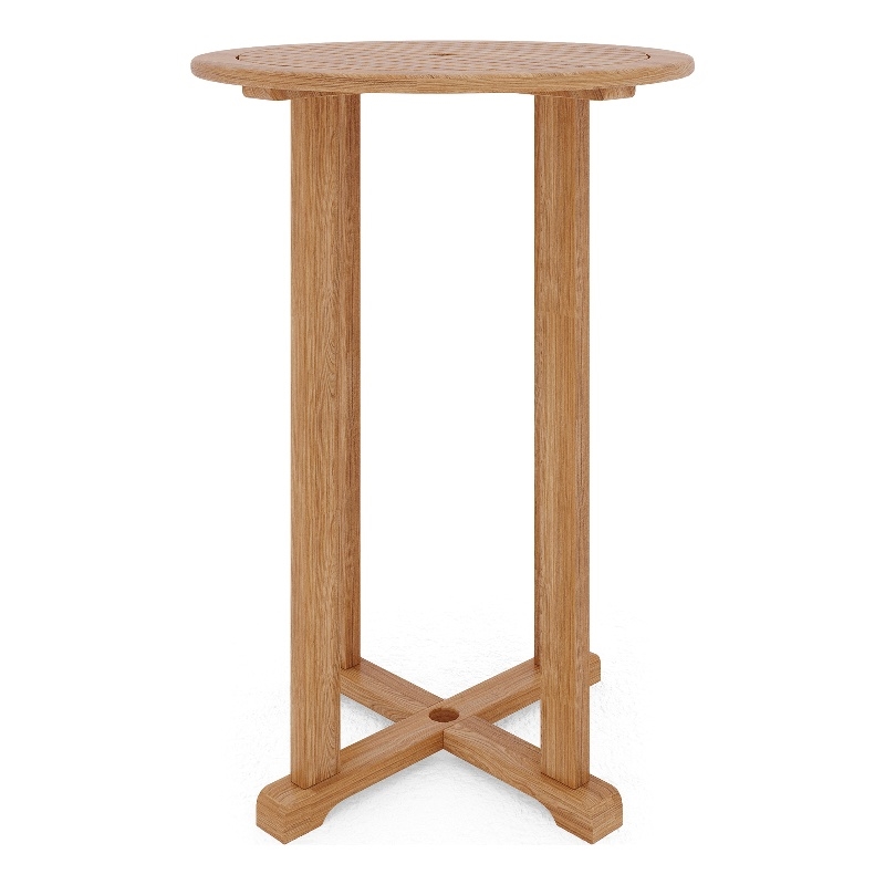 Curated Maison Clement Teak Outdoor Bar Height Bistro Table with Umbrella Hole