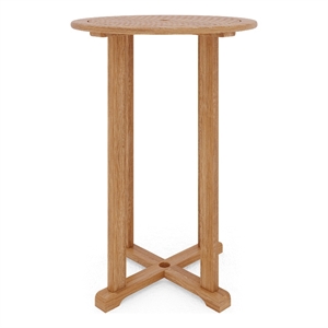 Curated Maison Clement Teak Outdoor Bar Height Bistro Table with Umbrella Hole