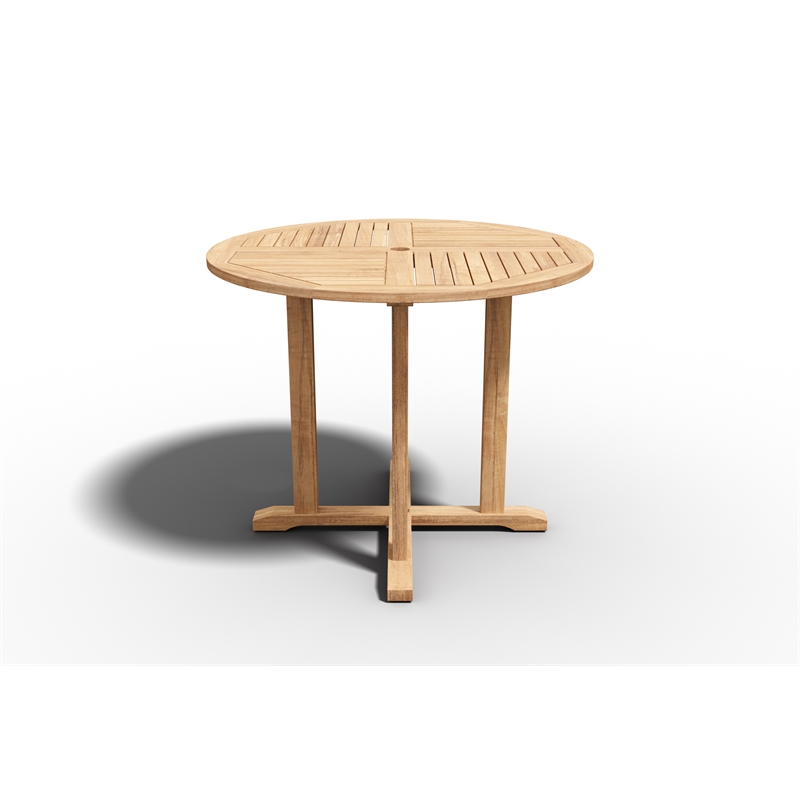 Curated Maison Abel 35.5 inch Round Teak Outdoor Dining Table with Umbrella Hole
