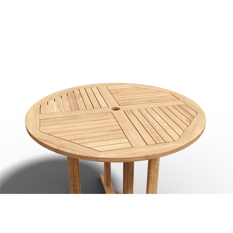 Curated Maison Abel 35.5 inch Round Teak Outdoor Dining Table with Umbrella Hole