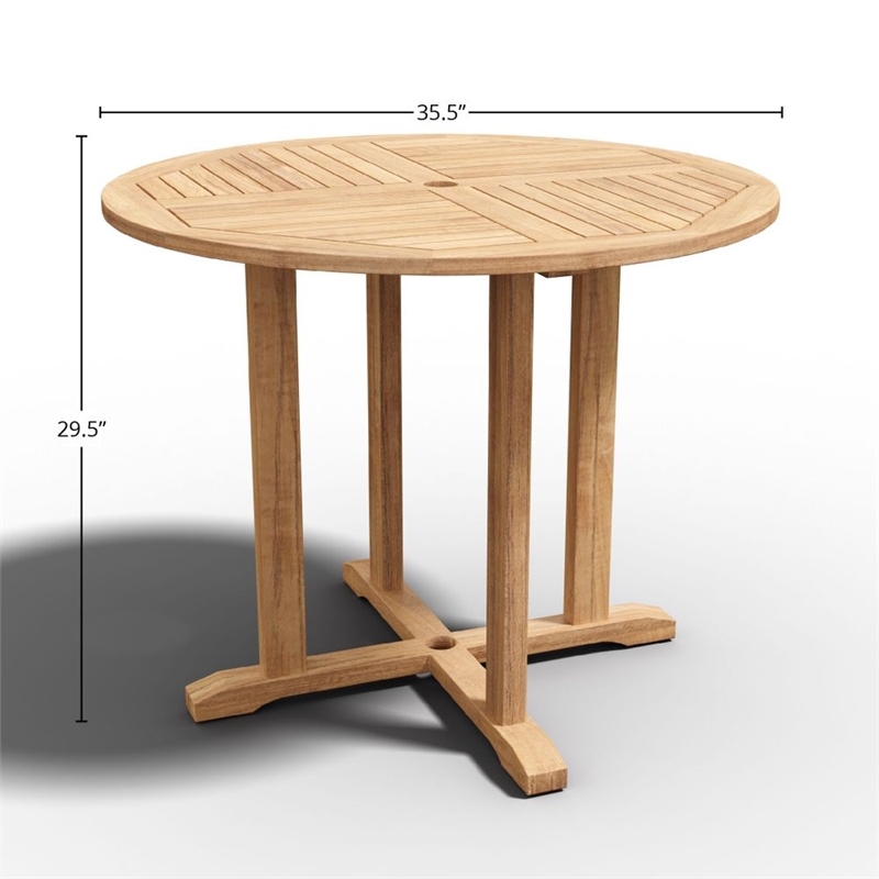 Curated Maison Abel 35.5 inch Round Teak Outdoor Dining Table with Umbrella Hole