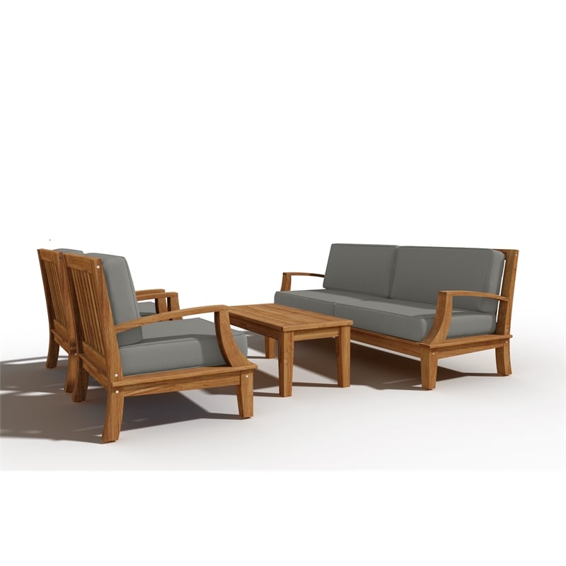 Curated Maison Eliane Teak Club Chair with Charcoal Cushion in Tan