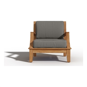 Curated Maison Eliane Teak Club Chair with Charcoal Cushion in Tan