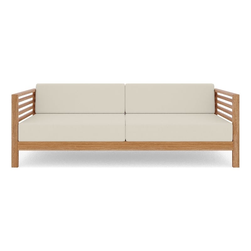 Curated Maison Sylvie 3-Person Teak Outdoor Sofa with Canvas Cushions in Tan