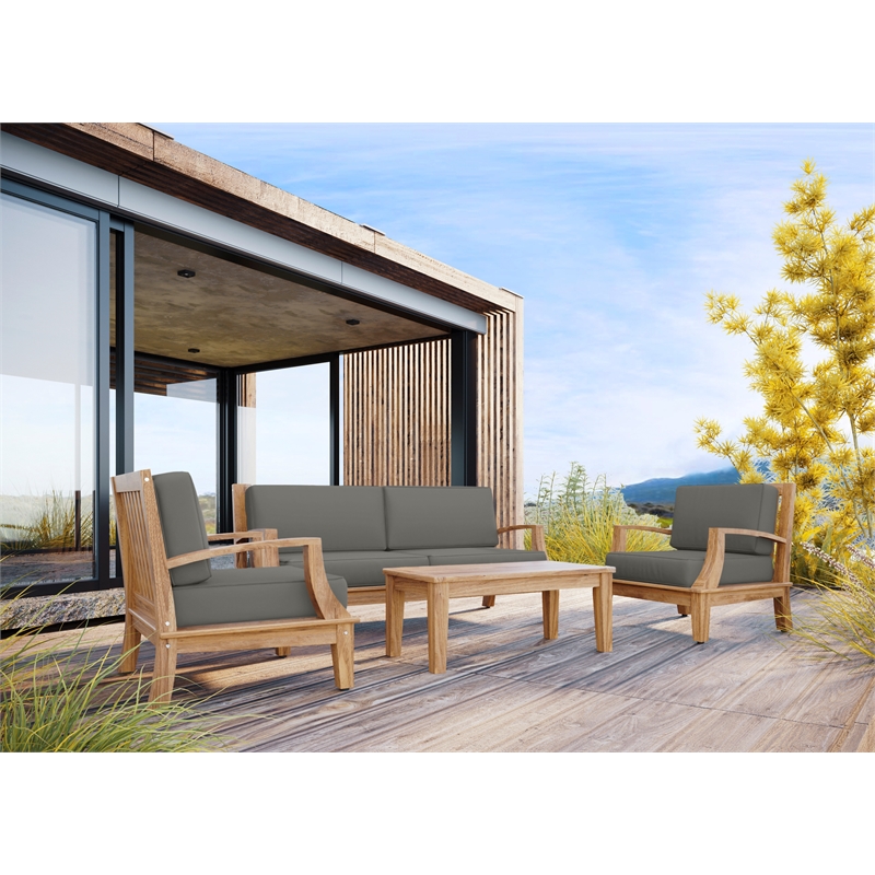 Curated Maison Eliane Teak Deep Seating Outdoor Sofa with Cushion in Charcoal