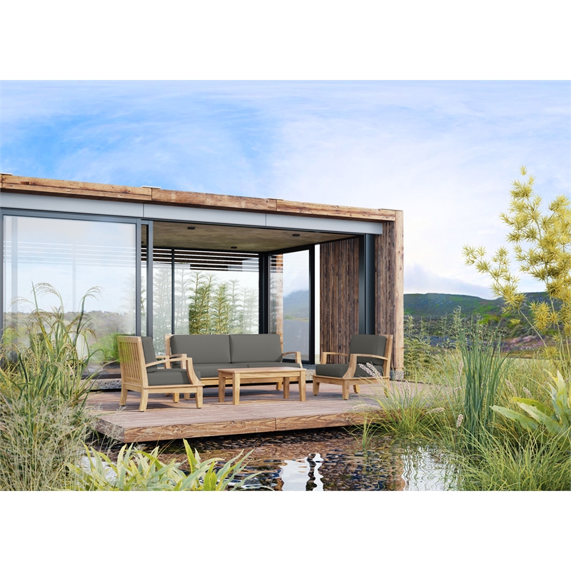 Curated Maison Eliane Teak Deep Seating Outdoor Sofa with Cushion in Charcoal