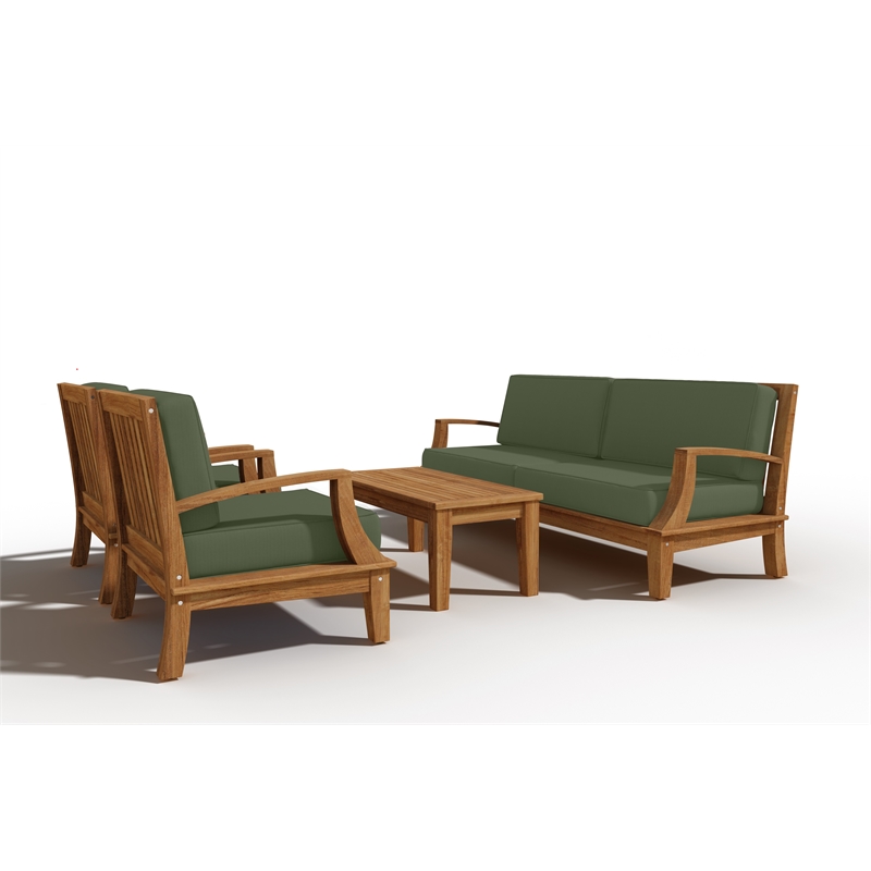 Curated Maison Eliane Teak Deep Seating Outdoor Sofa with Cushion in Fern Green
