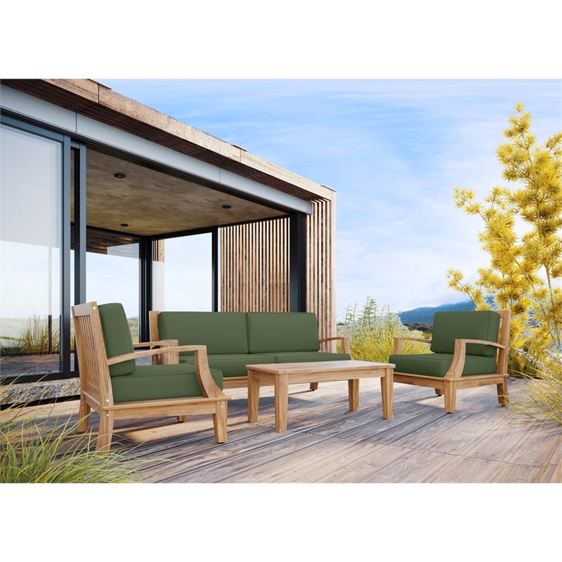 Curated Maison Eliane Teak Deep Seating Outdoor Sofa with Cushion in Fern Green