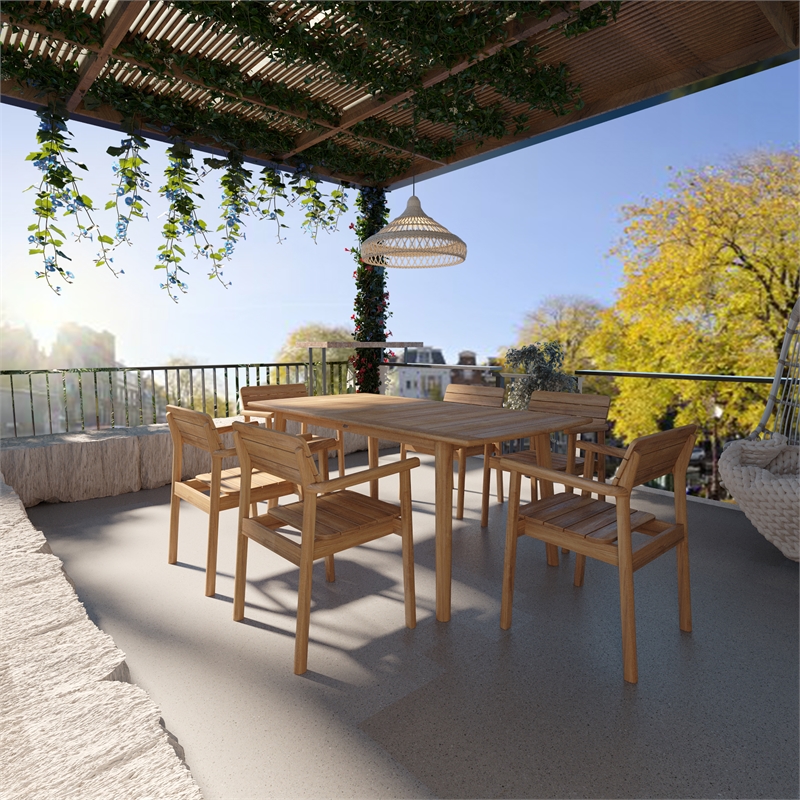 Curated Maison Riva 5-Piece Teak Outdoor Dining Set with Armchairs in Natural