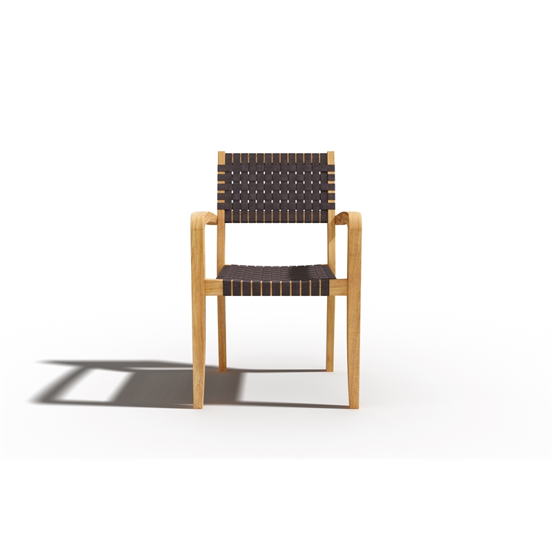 Curated Maison Axelle Teak Outdoor Woven Chat Armchair in Gray