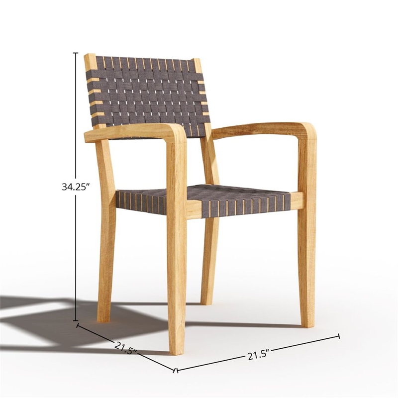 Curated Maison Axelle Teak Outdoor Woven Chat Armchair in Gray