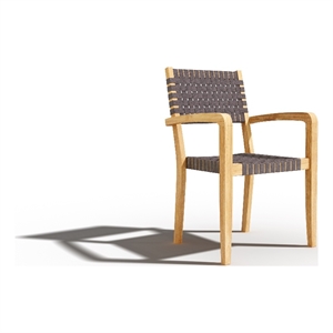 Curated Maison Axelle Teak Outdoor Woven Chat Armchair in Gray