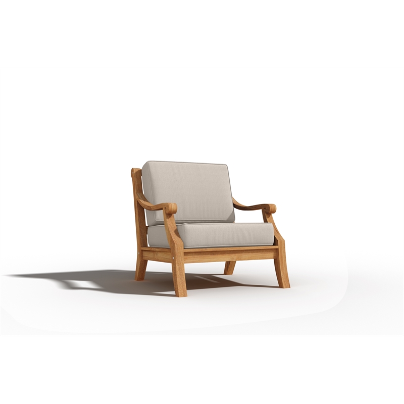 Curated Maison Adrien Teak Deep Seating Outdoor Club Chair with Beige Cushion