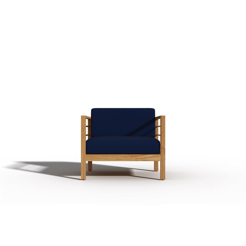 Curated Maison Leon 4-Piece Teak Outdoor Patio Deep Seating Set w/ Navy Cushions
