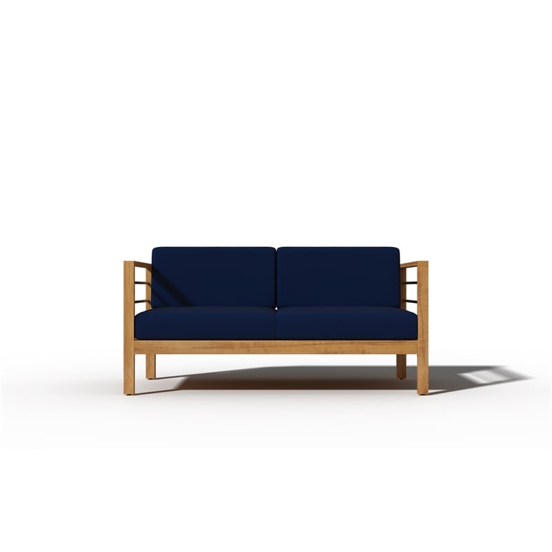 Curated Maison Leon 4-Piece Teak Outdoor Patio Deep Seating Set w/ Navy Cushions