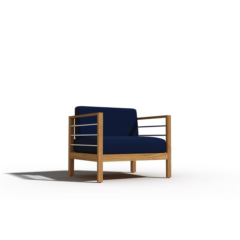 Curated Maison Leon 4-Piece Teak Outdoor Patio Deep Seating Set w/ Navy Cushions