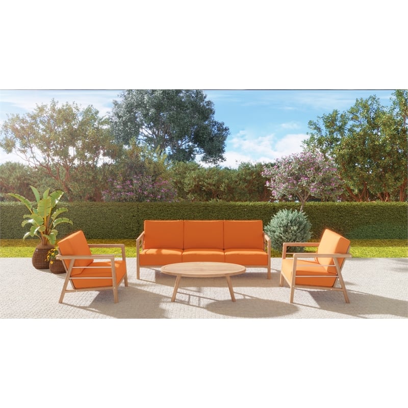 Curated Maison Daniele 86-inch Teak Deep Seating Outdoor Sofa with Melon Cushion