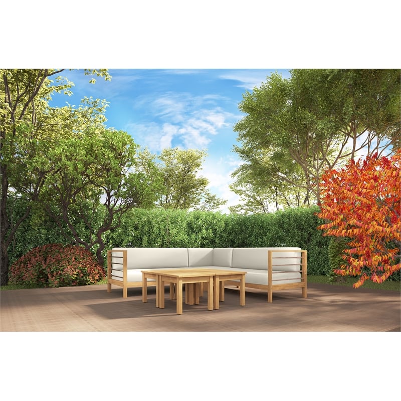 Curated Maison Leon Teak Outdoor Sectional Left Sofa with Canvas Cushion in Tan