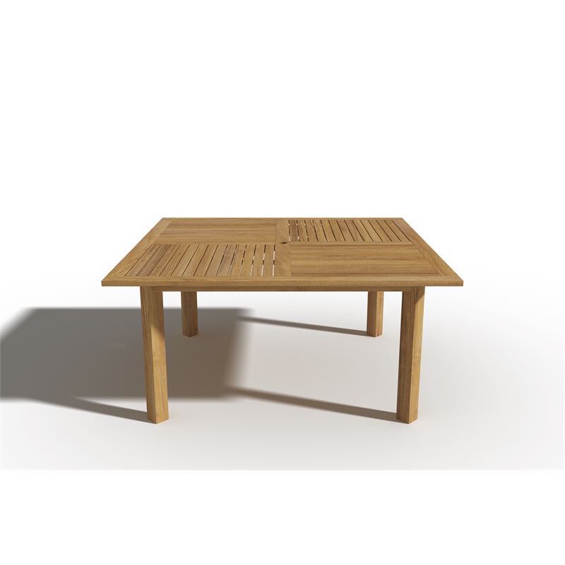 Curated Maison Theophile Teak Outdoor Dining Table with Umbrella Hole in Natural