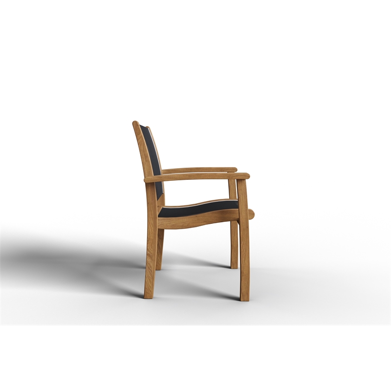 Curated Maison Perrin Stacking Teak Outdoor Dining Armchair in Black (Set of 4)