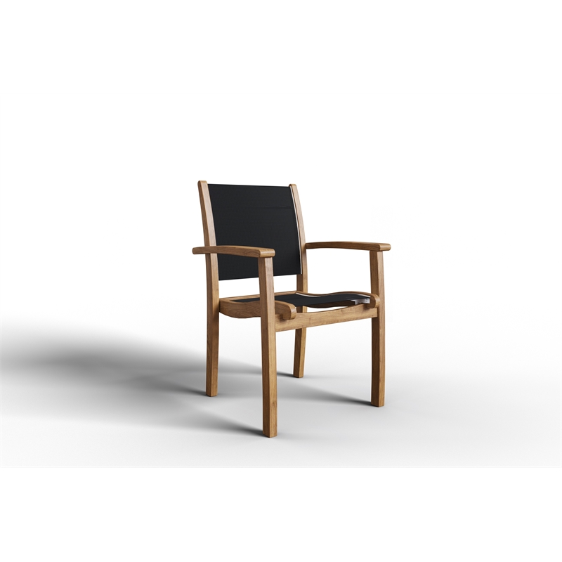 Curated Maison Perrin Stacking Teak Outdoor Dining Armchair in Black (Set of 4)