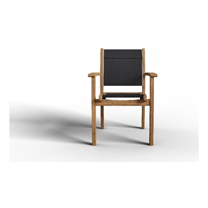 Curated Maison Perrin Stacking Teak Outdoor Dining Armchair in Black (Set of 4)