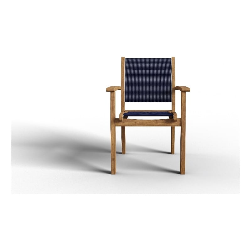 Curated Maison Perrin Stacking Teak Outdoor Dining Armchair in Blue (Set of 4)