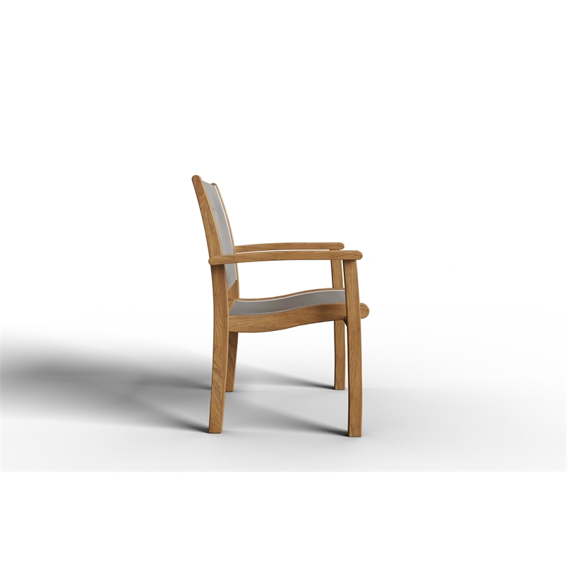 Curated Maison Perrin Stacking Teak Outdoor Dining Armchair in Taupe (Set of 4)