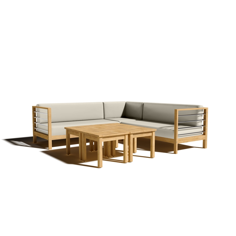 Curated Maison Leon Teak Outdoor Sectional Right Sofa with Canvas Cushion in Tan