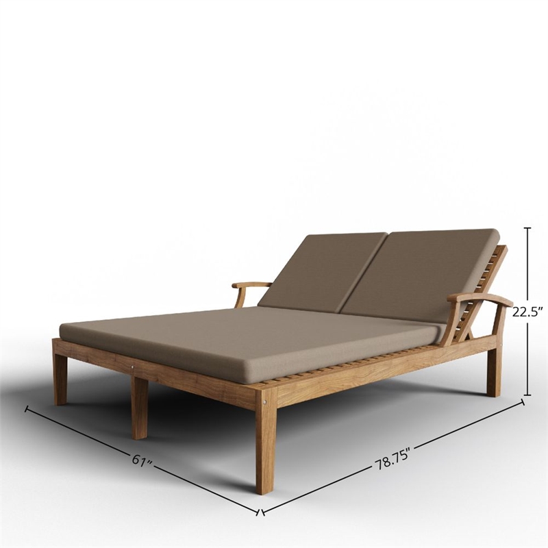 Curated Maison Delaine Outdoor Teak Double Reclining Sunlounger w/ Fawn Cushion