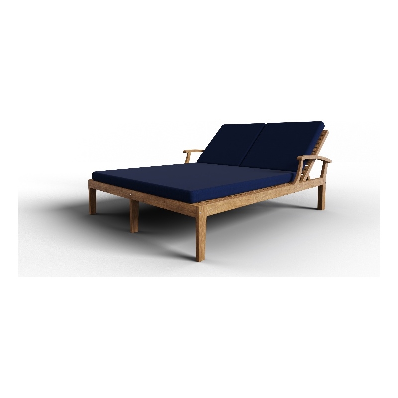 Curated Maison Delaine Outdoor Teak Double Reclining Sunlounger w/ Navy Cushion