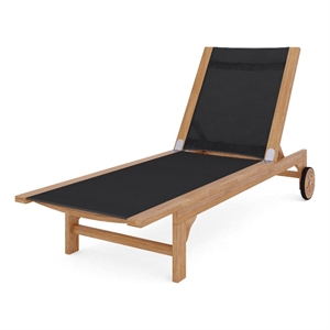 Curated Maison Elie Teak Outdoor Reclining Sunlounger in Black with Wheels