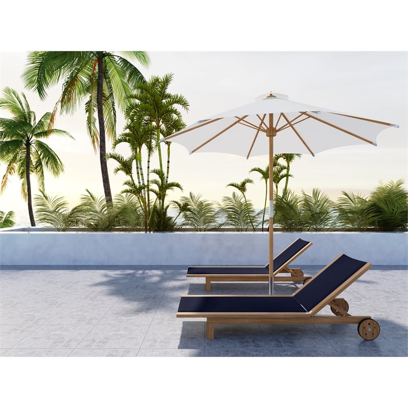 Curated Maison Elie Teak Outdoor Reclining Sunlounger in Blue with Wheels