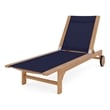 Curated Maison Elie Teak Outdoor Reclining Sunlounger in Blue with Wheels