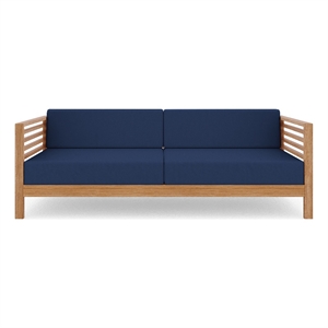 Curated Maison Sylvie 3-Person Teak Outdoor Sofa with Navy Cushions