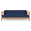 Curated Maison Sylvie 3-Person Teak Outdoor Sofa with Navy Cushions