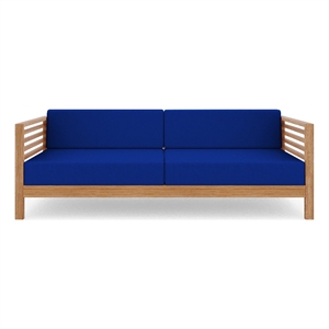 Curated Maison Sylvie 3-Person Teak Outdoor Sofa with True Blue Cushions