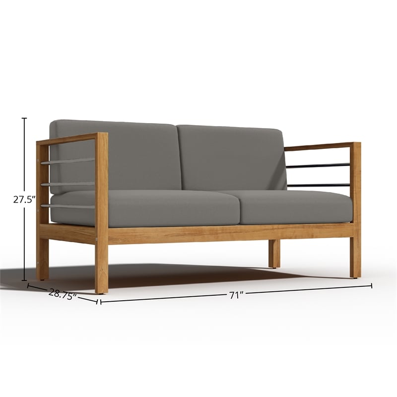 Curated Maison Leon 3-Person Teak Outdoor Sofa with Charcoal Cushions