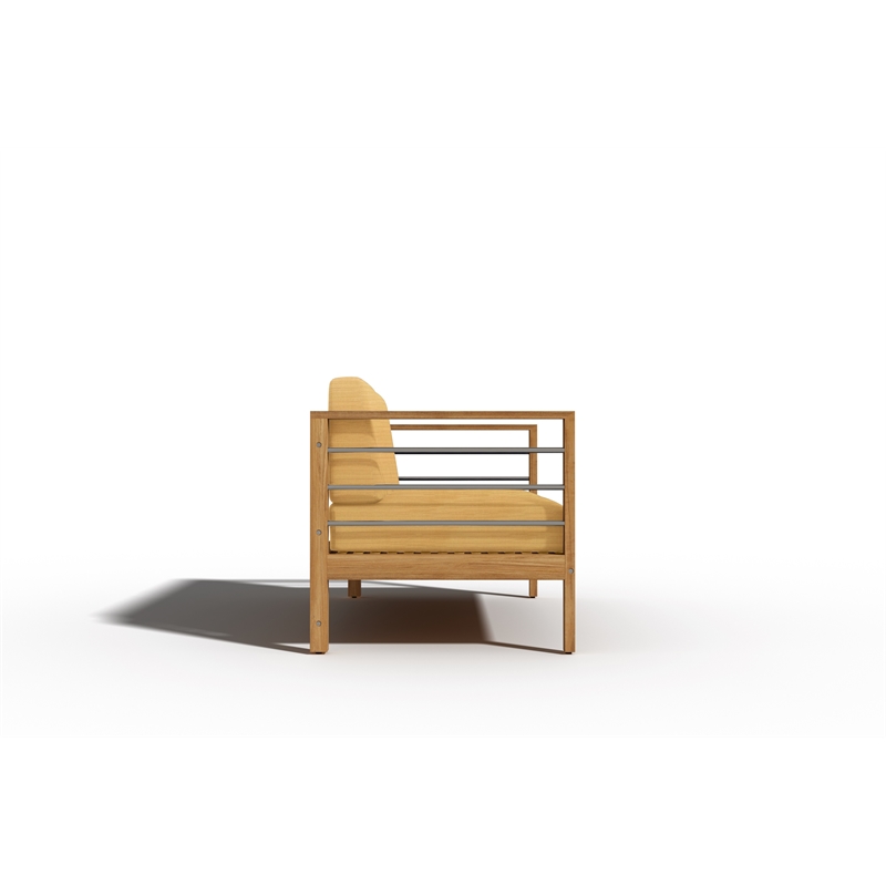 Curated Maison Leon 3-Person Teak Outdoor Sofa with Dupione Cornsilk Yellow
