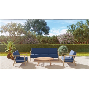 Curated Maison Daniele 4-Pc Teak Outdoor Patio Deep Seating Set w/ Navy Cushions